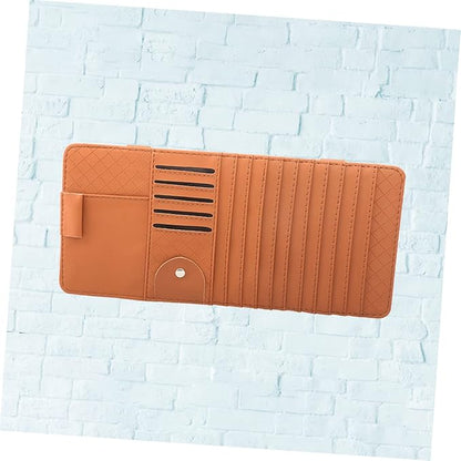 Mikinona Multi-Functional Sun Visor Storage Organizer Bag Stylish Leather Cd Holder for Car Convenient Accessory for Pens Cards and More Brown