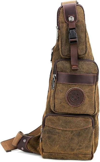 Hebetag Leather Sling Bag Crossbody Backpack for Men Women Travel Outdoor Camping