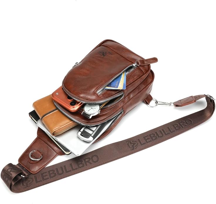 Crossbody Bags for Men Leather Sling Bags Mens Chest Bag Backpack Travel Hiking Fishing Outdoor Sports