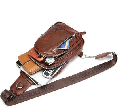 Crossbody Bags for Men Leather Sling Bags Mens Chest Bag Backpack Travel Hiking Fishing Outdoor Sports