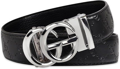 Aurolran Men&Womens Leather Dress Belt Business Automatic Buckle Belt Color-Black Silver Gold