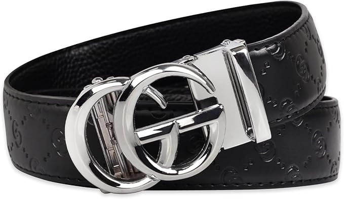 Aurolran Men&Womens Leather Dress Belt Business Automatic Buckle Belt Color-Black Silver Gold