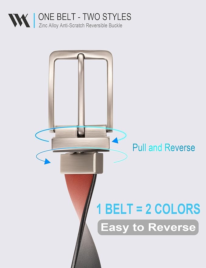WOLFANT Two-in-One Reversible Leather Belt,100% Italian Full Grain Real Solid Leather Dress Casual Belt