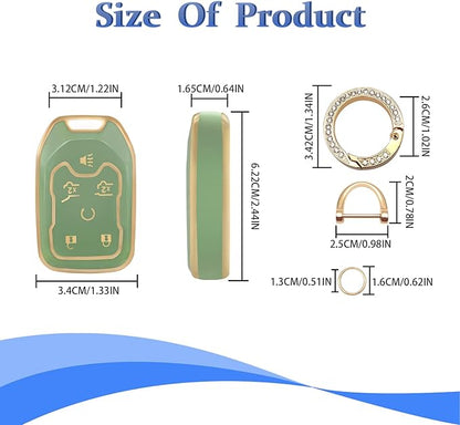 Soft TPU Key Fob Cover Case Shell Protector Key Cover Compatible with Chevy Chevrolet Suburban Tahoe GMC Terrain Yukon Yukon XL Car Key with Bling Keychain for Accessories (Green)