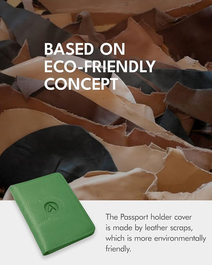 ALLIVE Passport Holder for Travel, Genuine Leather Passport Holder with AirTag Slot for Women and Men, Passport Cover Wallet Travel Must Haves Airport Essentials,Travel Gifts, Green