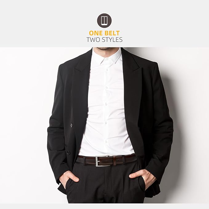 Mens Genuine Leather Dress Belt Classic Casual Belt with Single Prong Buckle for Jeans Pants Work and Business