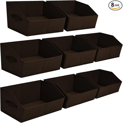 Homsorout Closet Baskets for Shelves Trapezoid - Decorative Storage Baskets with Handle, Closet Bins for Organization, Shelf Storage Bins for Clothes, Books, Home, Office, 8 Pack, Brown