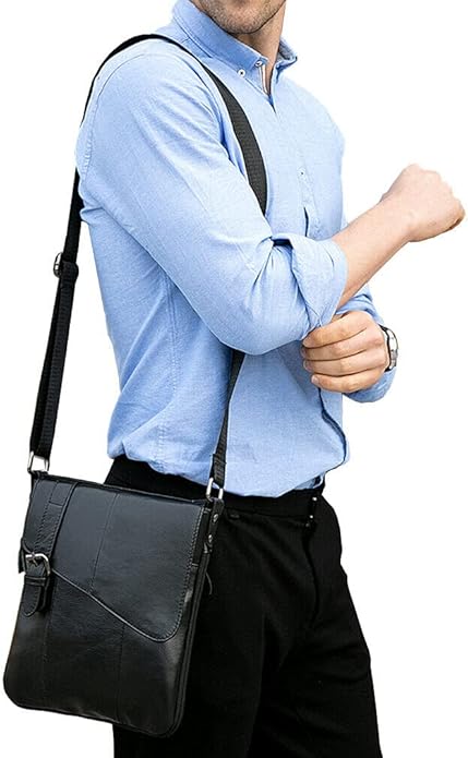 Hebetag Small Leather Sling Shoulder Bag Messenger Pack for Men Women Outdoor Travel Business