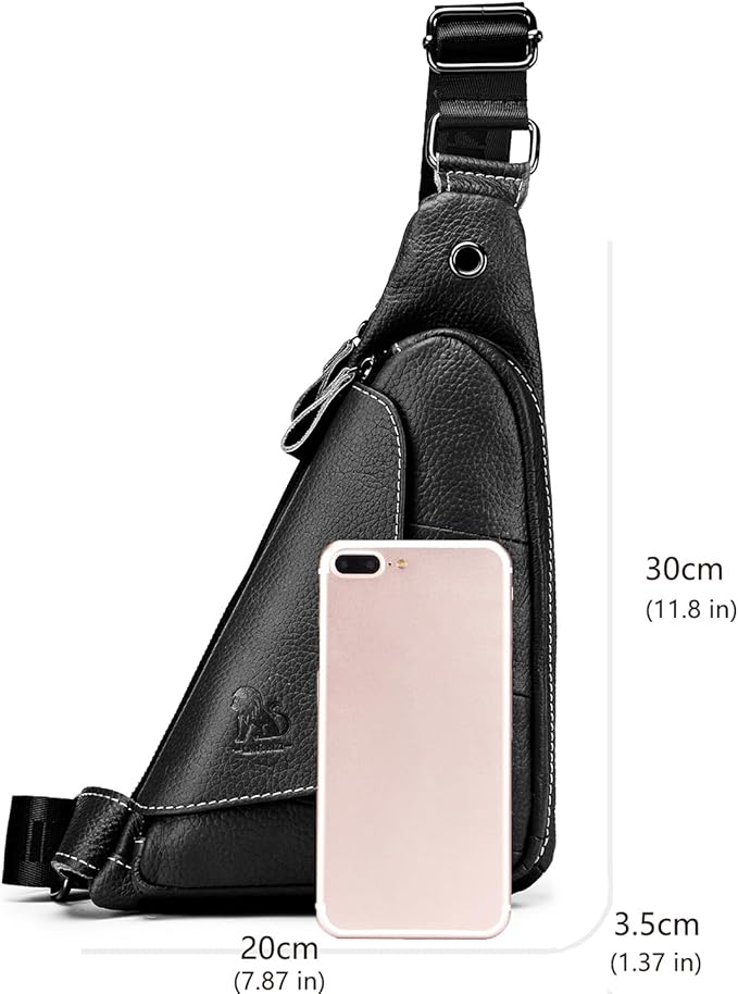 pundarika Genuine Leather sling bag for men women casual crossbody backpack small shoulder bag chest bag
