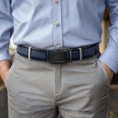 KEMISANT Men Belt Ratchet Click Belt Genuine Leather Adjustable For Men Golf Dress Casual Jeans 1 3/8-Cut For Fit