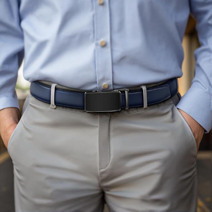 KEMISANT Men Belt Ratchet Click Belt Genuine Leather Adjustable For Men Golf Dress Casual Jeans 1 3/8-Cut For Fit