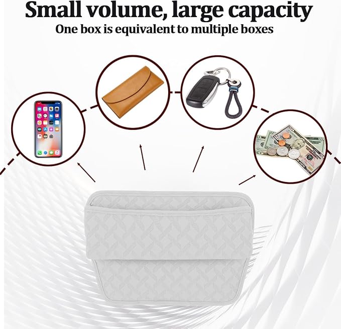 Car Seat Gap Filler Organizer, Leather Console Side Gap Filler Storage Box for Storing Phones Keys, No-Drop Automotive Seat Crevice Blocker Organizer, Universal for Truck SUV Sedan (White)