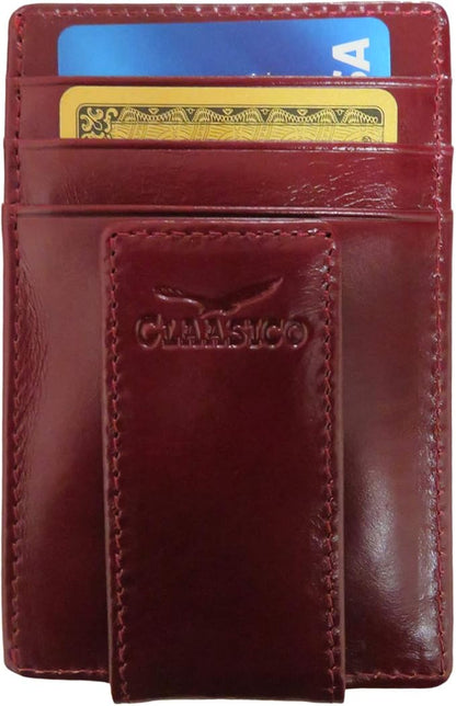 Claasico Men’s Leather Money Clip Wallet – Slim Front Pocket Wallet w/Super Strong Magnetic Clip, RFID Blocking, 5 Card Slots & Center Pocket + ID Window