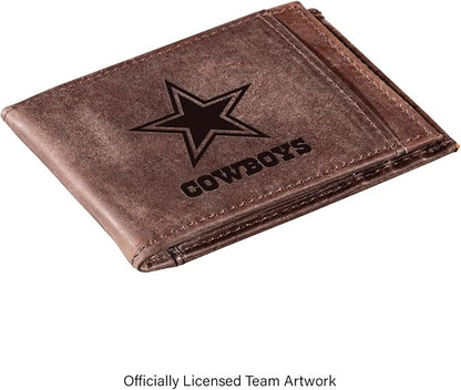 Team Sports America NFL Dallas Cowboys Front Pocket Slim Wallet for Men | Minimalist Leather RFID Blocking Bifold Card Holder with Money Clip | Officially Licensed Stamped Logo