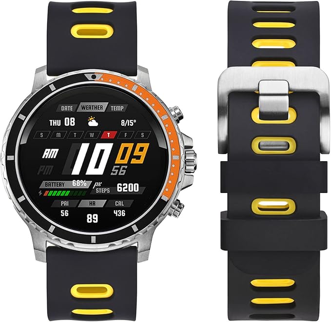 WOCCI 18mm Bicolor Watch Band, Silicone Rubber, Quick Release Replacement Strap for Men and Women, Silver Stainless Steel Buckle (Black-Yellow)
