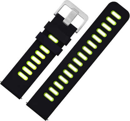 WOCCI 18mm Bicolor Watch Band, Silicone Rubber, Quick Release Replacement Strap for Men and Women, Silver Stainless Steel Buckle (Black-Spring Green)