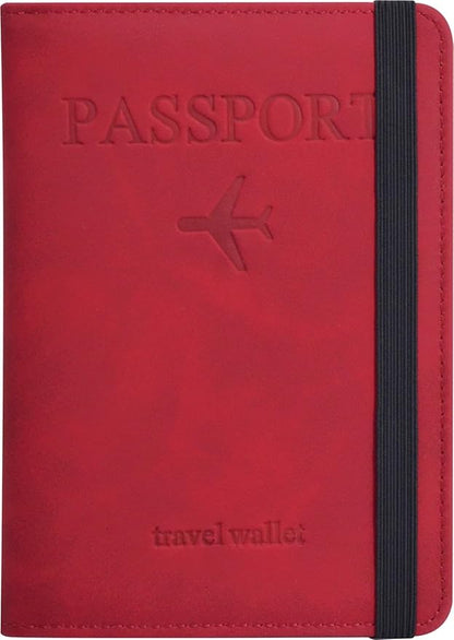 Passport Holder, Passport Cover with Credit Card Slot and Boarding Pass Slot Combo, Passport Wallet Case Book Travel Must Have, RFID Blocking Leather Travel Accessories, Red