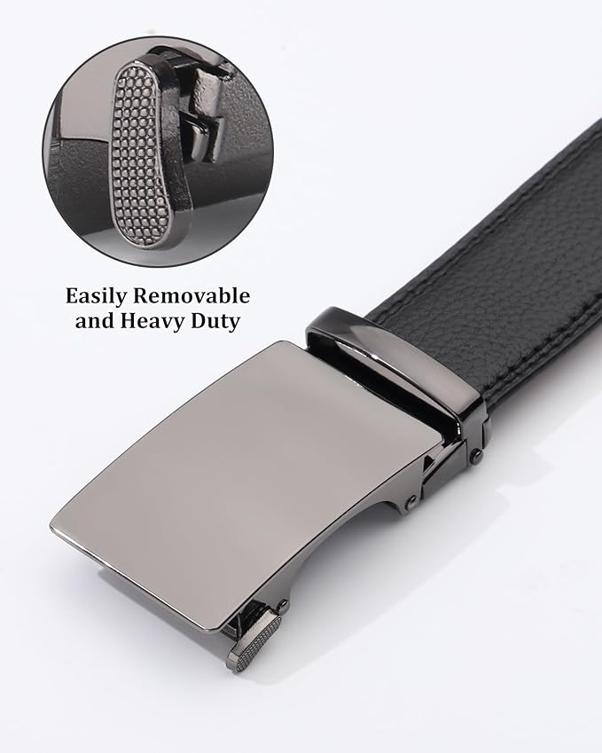 Kajeer Men Ratchet Belt Leather Adjustable Trim to Fit No Holes Slide Dress Belt for Casual Formal Gift