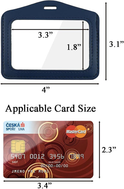 Larpur Pack of 2 ID Badge Holders, Horizontal Leather Card Case with Clear ID Window, Blue - Double Sided Clear, Work Badge Holder for Students, Teachers, Employees