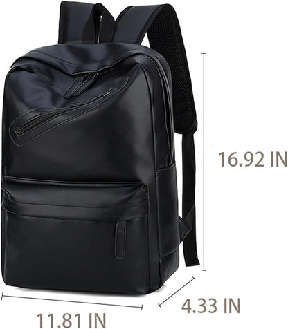 Vintage Leather Backpack for Men 16" Laptop Bag for work Casual Daypack Business Travel Rucksack Waterproof (Black)