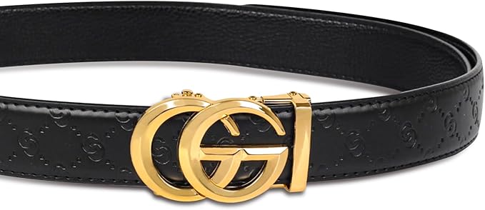 Aurolran Men&Womens Leather Dress Belt Business Automatic Buckle Belt Color-Black Silver Gold