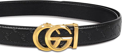 Aurolran Men&Womens Leather Dress Belt Business Automatic Buckle Belt Color-Black Silver Gold