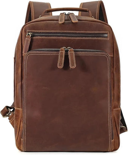 Mens Leather Backpacks 15.6-inch Laptop Backpack Business Backpack Classic Backpack Travel Backpack for Men(Brown)