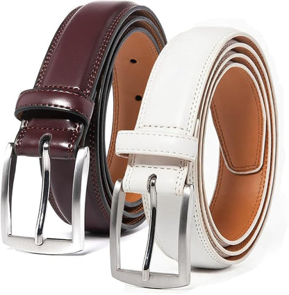 Mens Genuine Leather Dress Belt for Men, Handmade, 100% Cow Leather,Classic Casual and Business Belt Prong Buckle