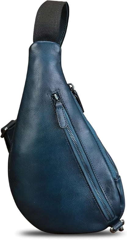 Genuine Leather Sling Bag for Men and Women Vintage Real Leather Crossbody Chest Bags Backpack Purse for Travel Hiking