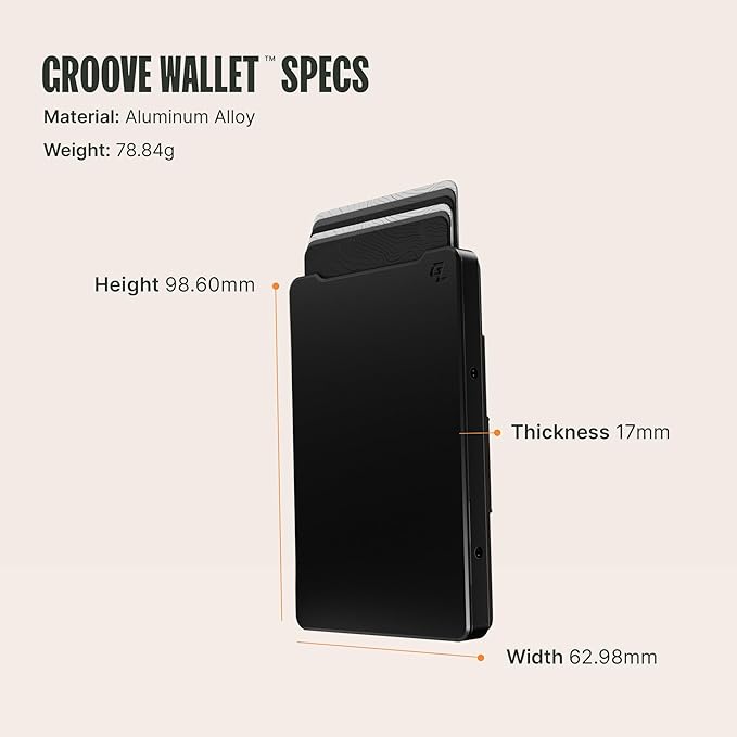 Groove Life Groove Magnetic Thumb Swipe Wallet Black/Brown Leather Go Mens Minimalist Aluminum Credit Card Holder with RFID Blocking, Genuine Leather Attachment
