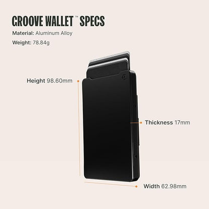 Groove Life Groove Magnetic Thumb Swipe Wallet Black/Brown Leather Go Mens Minimalist Aluminum Credit Card Holder with RFID Blocking, Genuine Leather Attachment