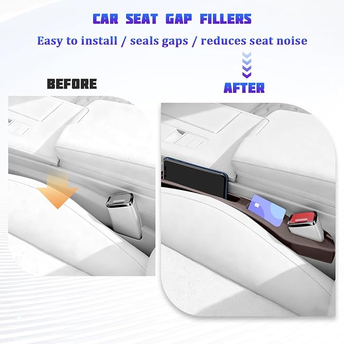 Car Seat Gap Filler, 2PCS No Drop Vehicle Seat Gap Plug with Storage Slots Between Seat and Console, Automotive Interior Seam Filler Organizer, Universal for SUV RV Truck (Brown)