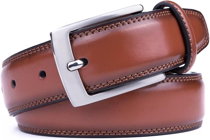 MILORDE Men's Genuine Leather Dress Belt, Handmade, 100% Cow Leather, Fashion & Classic Designs for Work Business and Casual