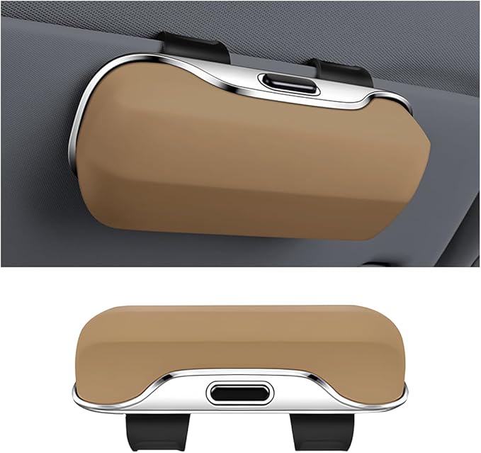 zipelo Sunglasses Holder for Car Sun Visor, Protective Automotive Eyeglasses Storage Case Hanger, Soft Vehicle Interior Glasses Organizer Box Accessories, Universal for SUV Sedan Truck (Beige)