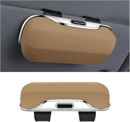 zipelo Sunglasses Holder for Car Sun Visor, Protective Automotive Eyeglasses Storage Case Hanger, Soft Vehicle Interior Glasses Organizer Box Accessories, Universal for SUV Sedan Truck (Beige)