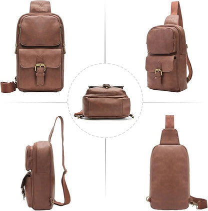 Sling Bag for Men Women Pu Leather Crossbody Bag Waterproof Funny Waist Pack Vintage Shoulder Bags