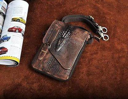 Le'aokuu Mens Genuine Leather Small Messenger Shoulder Satchel Phone Pouch Belt Waist Bag Pack