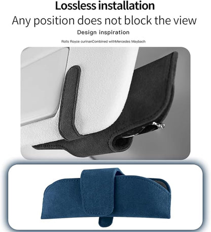 Sunglasses Holder for Car Sun Visor, Magnetic Closure Suede Vehicle Eyeglasses Holder Protective Box Clip, Automotive Glasses Storage Organizer, Universal for Truck, SUV, RV(Blue)