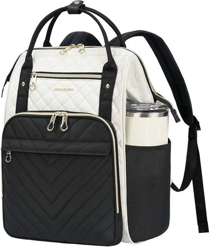 KROSER Laptop Backpack 17" Stylish Backpack Water Repellent College Casual Daypack Travel Business Work Bag for Men/Women-Beige/Black