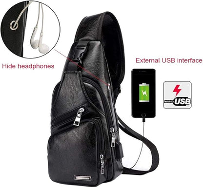 Hebetag Leather Sling Bag Crossbody Backpack for Men Women Travel Outdoor Camping