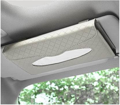 Car Tissue Holder, PU Leather Sun Visor Hanging Paper Napkin Dispenser with Tissue Refill, Backseat Mask Towel Case Visor Organizer with Magnetic Closure, Car Accessories (Beige)