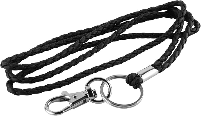 PLENTY Braided Leather Lanyard, 2PCS Handmade Strong Office Long Neck Strap with Clasp and Keychain for ID Badge and Keys