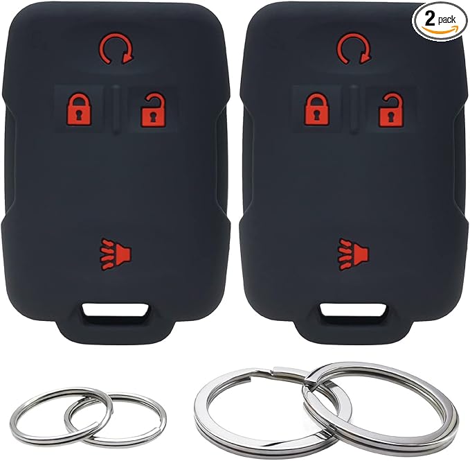 GFDesign 2Pcs Silicone 4 Buttons Key Fob Cover Remote Case Keyless Protector Compatible with Chevrolet Chevy Colorado Silverado Suburban Tahoe GMC Canyon Sierra Yukon M3N-32337100