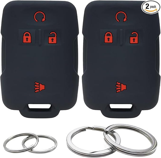GFDesign 2Pcs Silicone 4 Buttons Key Fob Cover Remote Case Keyless Protector Compatible with Chevrolet Chevy Colorado Silverado Suburban Tahoe GMC Canyon Sierra Yukon M3N-32337100