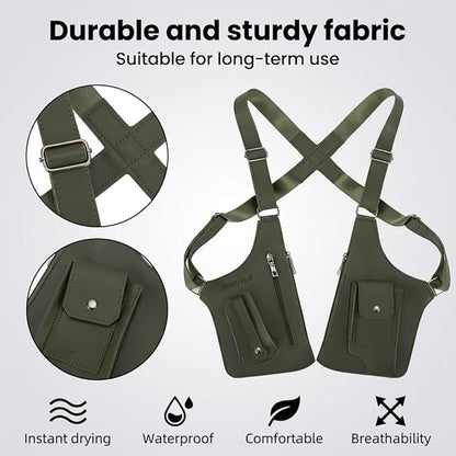 Leather Double Shoulder Armpit Bag for Men Underarm Concealed Rover The Holste Vest for Mens Adjustable Leather Bag (Army Green)
