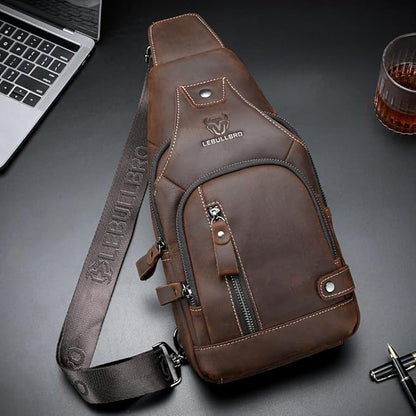 Sling Bag for Men Genuine Leather Chest Bag Crossbody Backpack Travel Hiking Outdoor Sports
