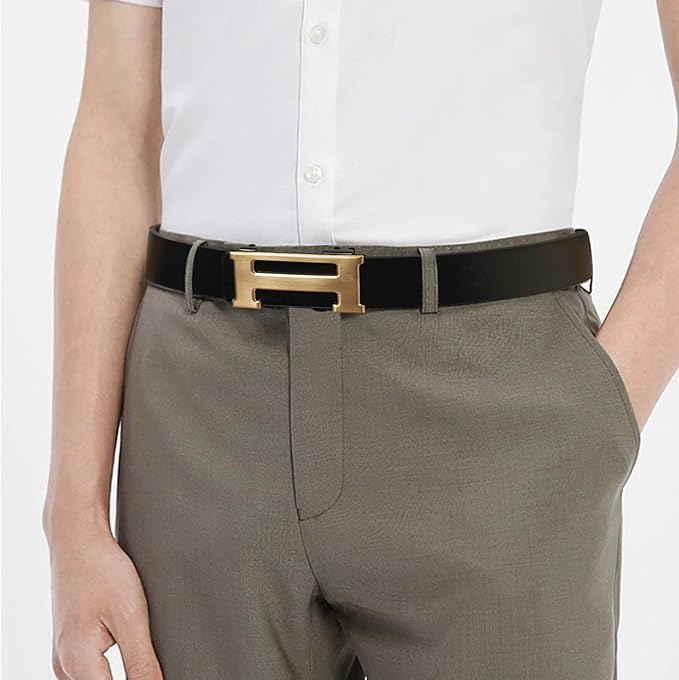 Aurolran Men&Womens Leather Dress Belt Business Automatic Buckle Belt Color-Black Silver Gold