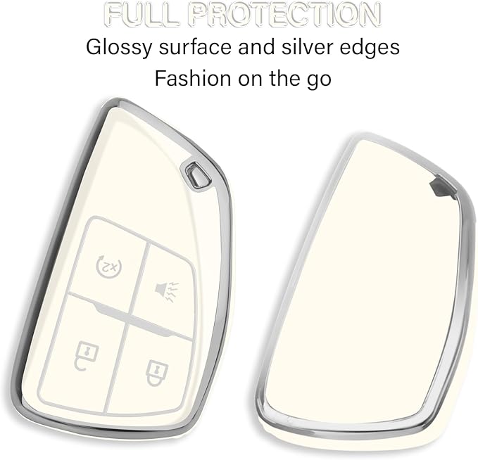 QBUC for Chevy Key Fob Cover with Keychain Soft TPU Protection Case Compatible with 2021-2026 Chevy Colorado Equinox Silverado GMC Canyon Sierra Terrain 4-Buttons(Chrome Trim White)