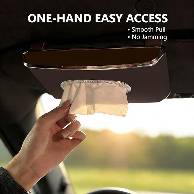 Leather Car Tissue Box for Car Interior, Multi-Function Tissue Holder with Visor Clip, Armrest & Back Seat Napkin Organizer, Vehicle Tissue Dispenser Accessories (Brown Hanging)