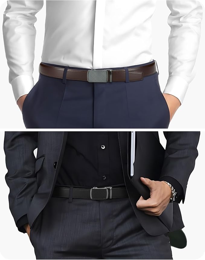 CHAOREN Mens Belt Leather Ratchet Belt 2 Pack - Customizable Fit, Effortless Style (35mm)
